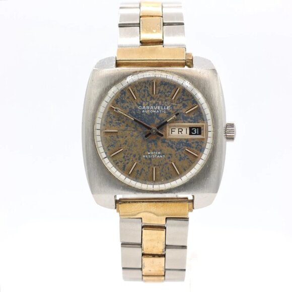 Vintage 35mm Caravelle Faded Blue Tropical Men's Automatic Wristwatch Steel - Picture 1 of 10